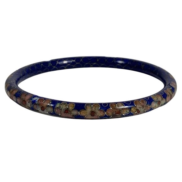 VTG Floral Cloisonne Enamel Bangle Bracelet Blue Pink Flowers Women Jewelry FLAW - Picture 4 of 8